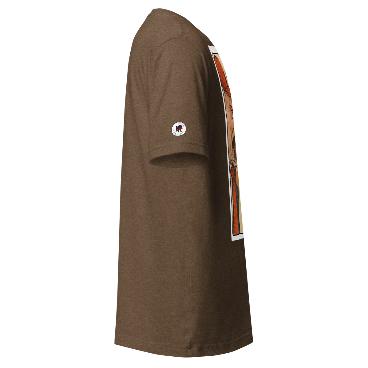 Brown t-shirt with a logo for leoshaiku.com on a white background